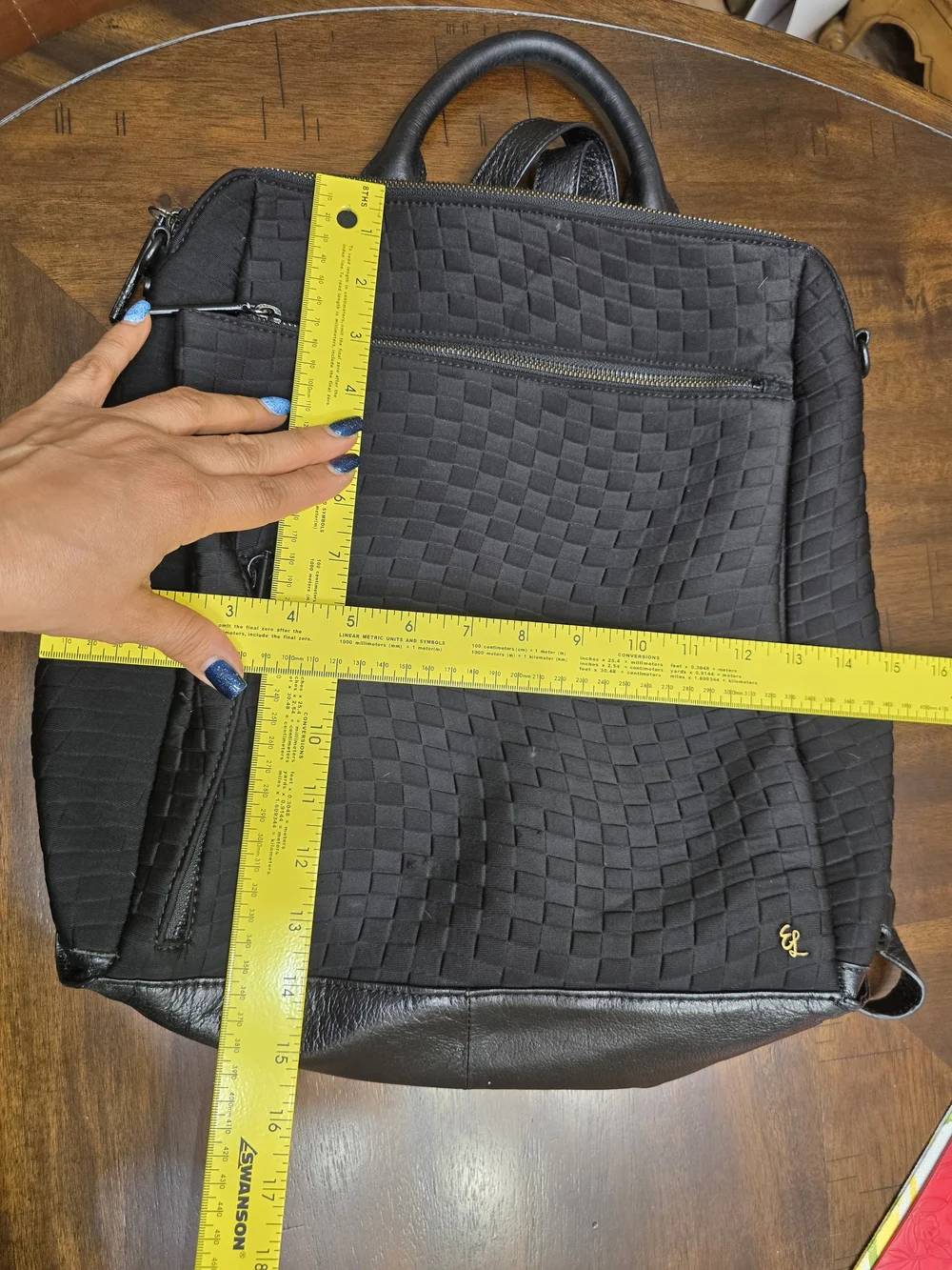 Black Woven Backpack Purse-Style Carry Bag